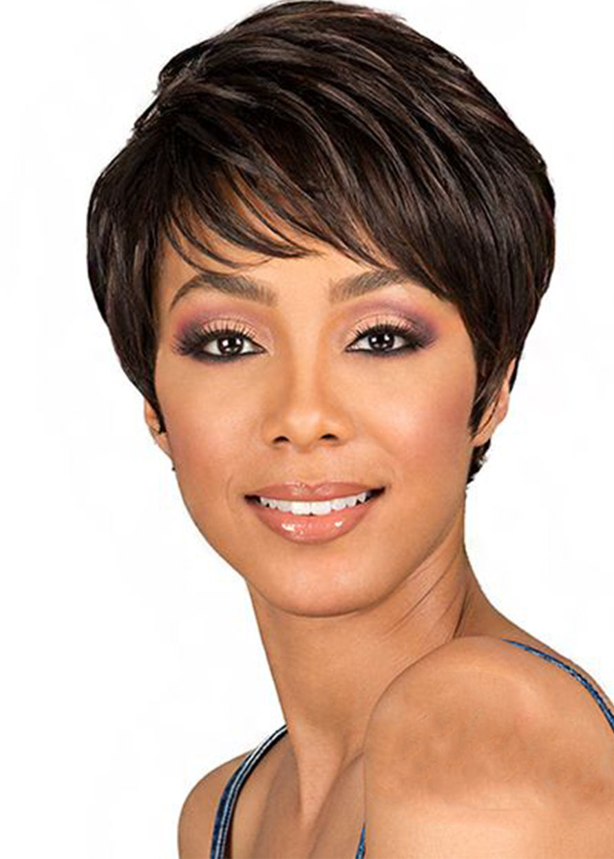 Short Pixie Cut Hairstyles Women's Natural Straight Synthetic Hair Lace Front Cap Wigs 8Inch