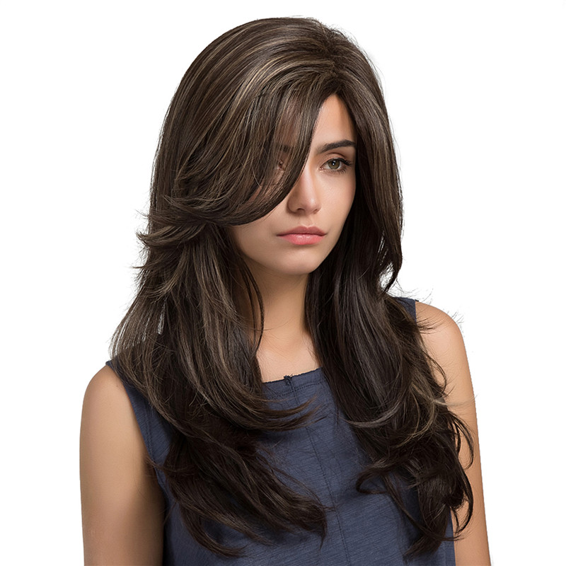 Long Natural Wave Side Bang Sythetic Capless Women Wigs