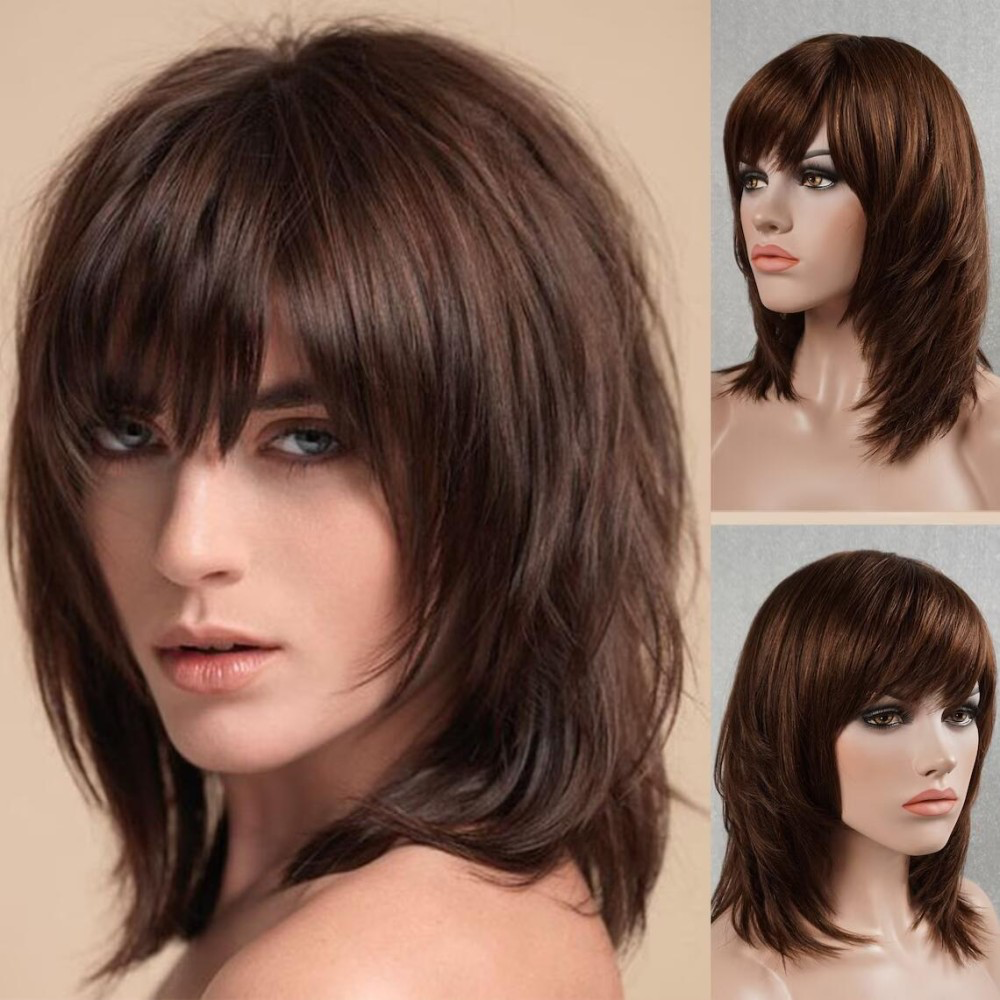 Pretty Charming Brown Short Natural Casual Wavy Remy Human Hair Capless Wig 14 Inches