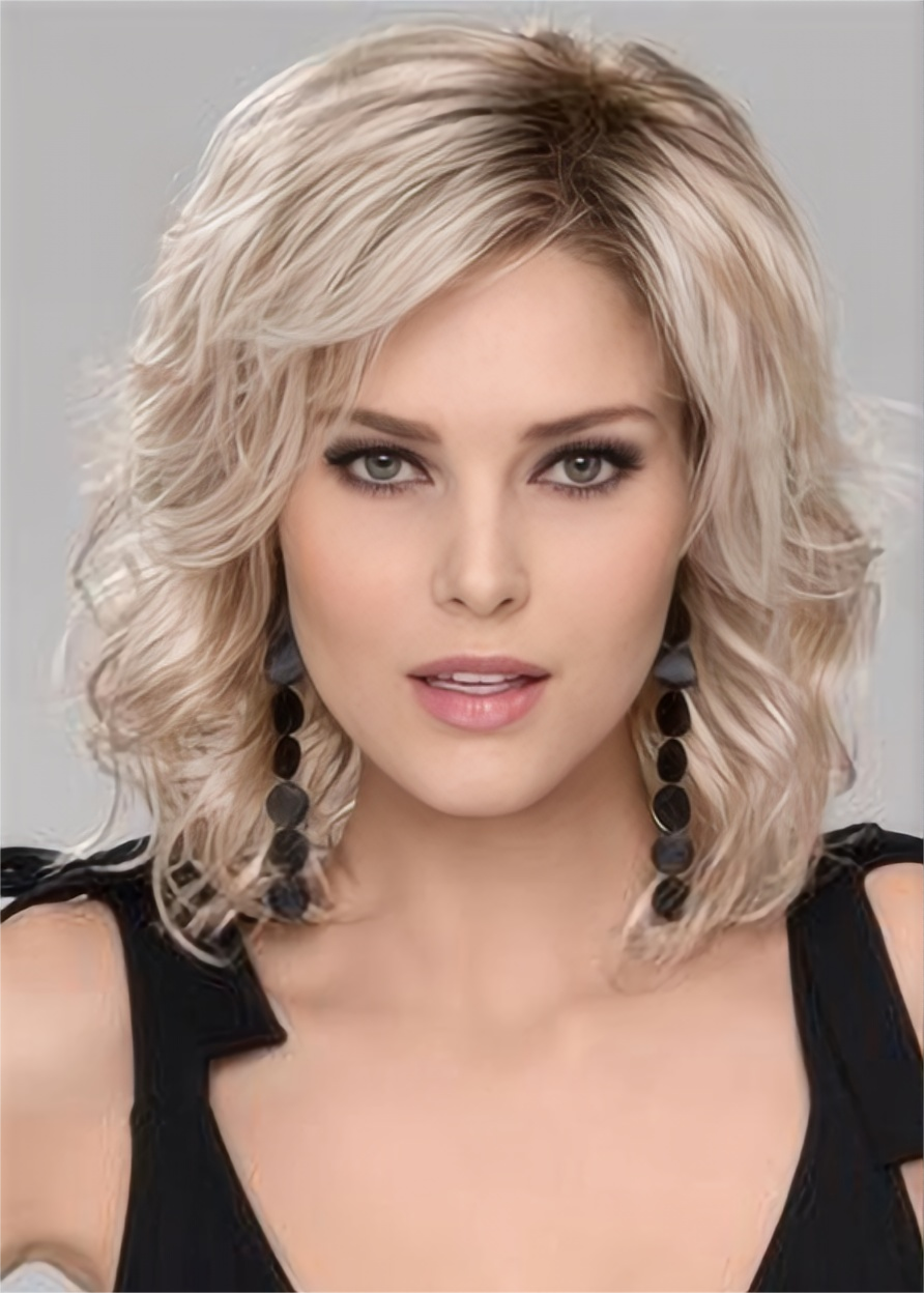 Fashion Medium-Length Big Curly Layered Synthetic Hair Capless Wig 14 Inches