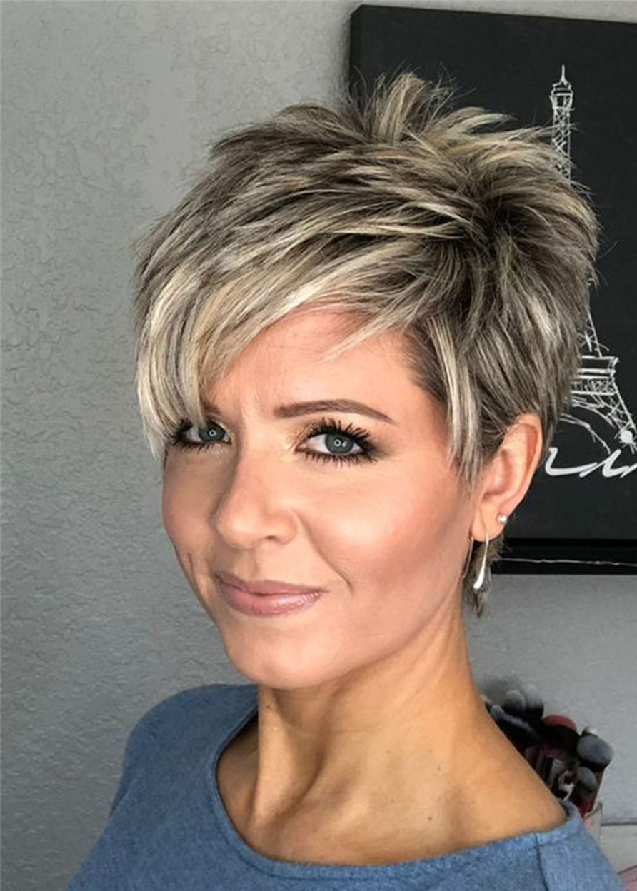 Short Pixie Cut Hairstyle Stright Human Hair Lace Front Cap Women's hair Wigs 6 Inch