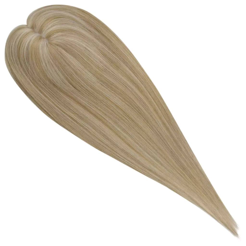  Virgin Clip on Hair Topper Large Base Highlight Blonde Wigs Hair Piecepiece