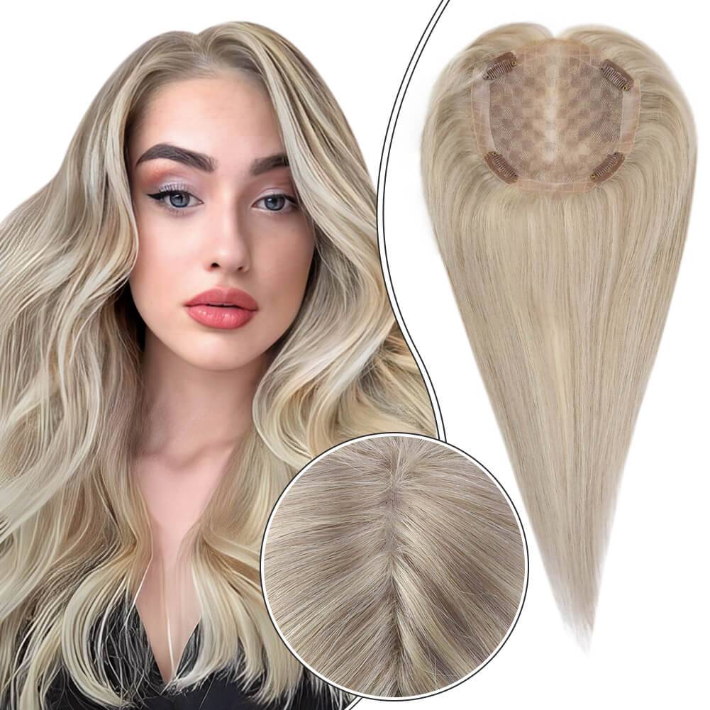  Topper Hair s Real Human Hair 5"*5" Base Blonde Hair(#P18/613)piece