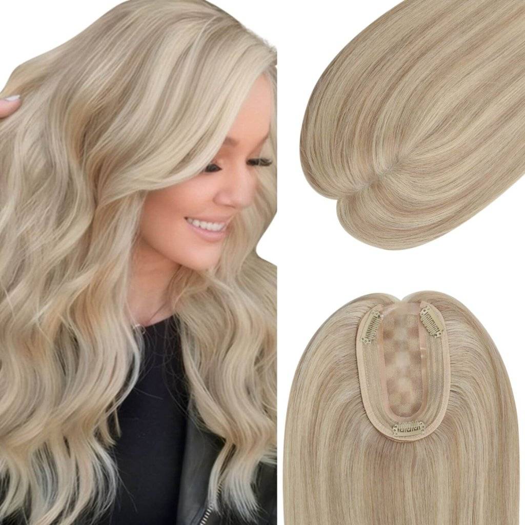  Virgin Hair Piece Topper Highlight Blonde Straight wigspiece