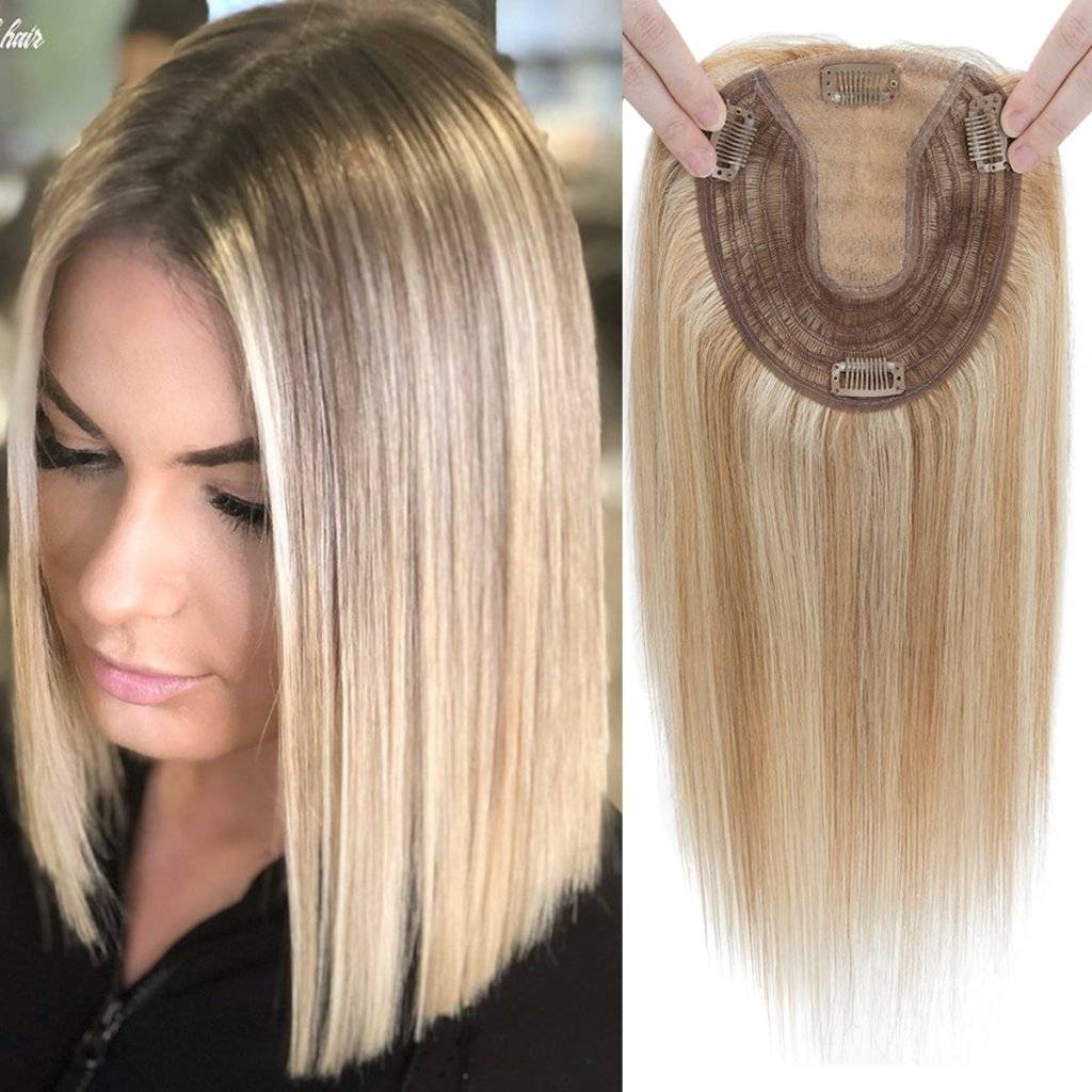  Human Hair Toppers For Women 100% Remy Topper With/Without Bangs 13*15CM Silk Base Clip In Topper 14inch - Blondepiece