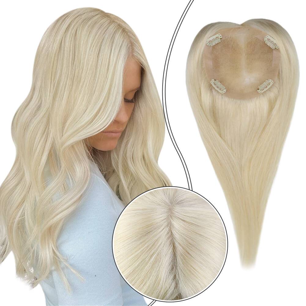  Hair Topper Real Human Hair 5"*5" Base Platinum Blondepiece