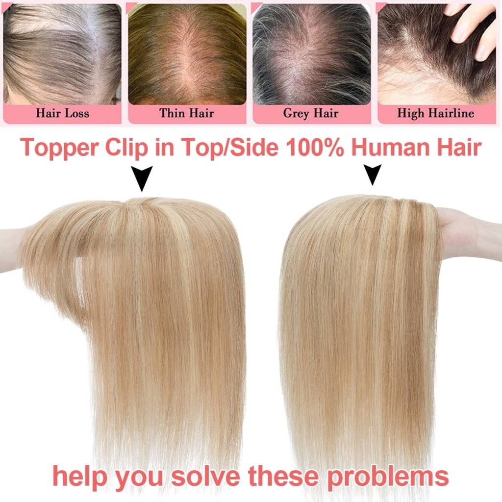  Human Hair Toppers For Women 100% Remy Topper With/Without Bangs 13*15CM Silk Base Clip In Topper 14inch - Blondepiece