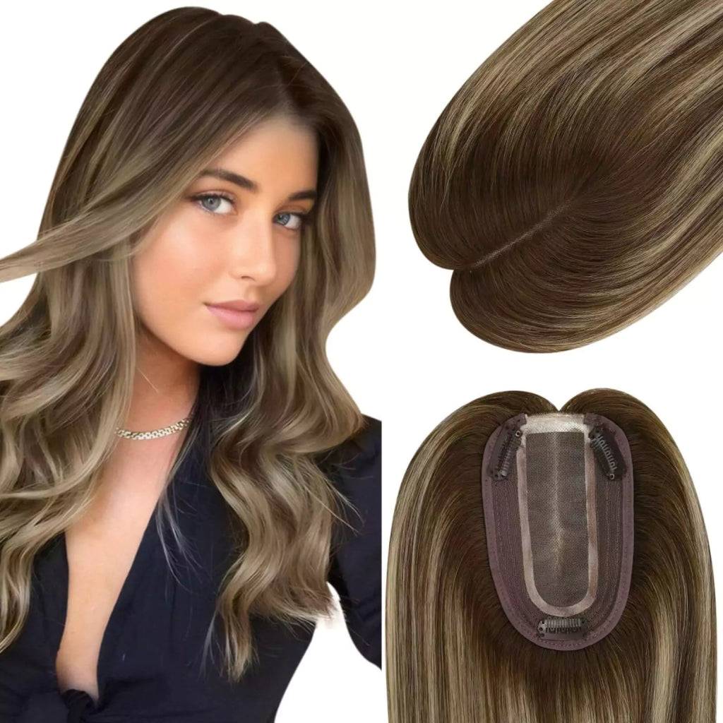  Topper Medium Base Balayage Brown Mixed Blonde Wigs Hair Piecepiece