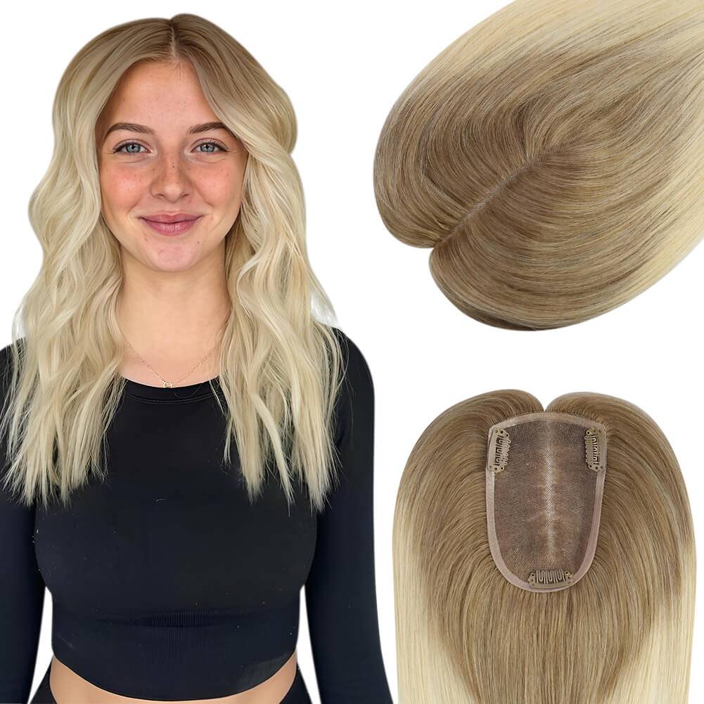  3*5inch Wigs Hair Piece Hair Toppers For Women Ombre Brown to Blondepiece