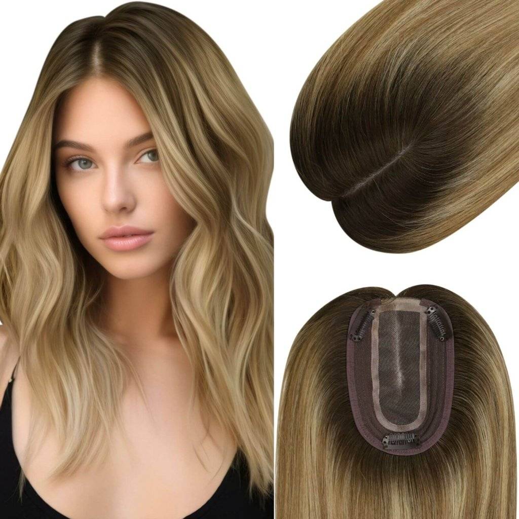  Hair Topper Virgin Hair Piece Topper Balayage Brownpiece