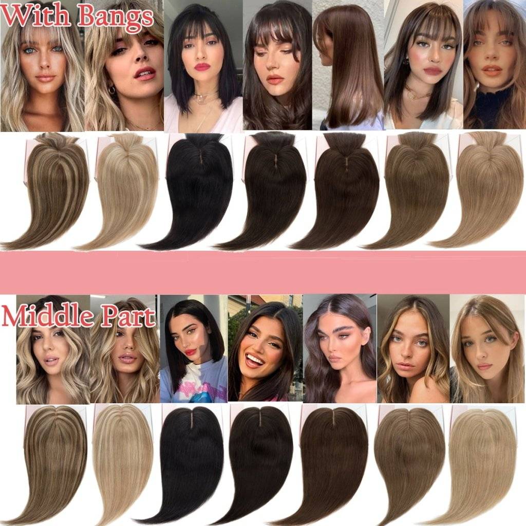  Human Hair Toppers For Women 100% Remy Topper With/Without Bangs 13*15CM Silk Base Clip In Topper 14inch - Blondepiece