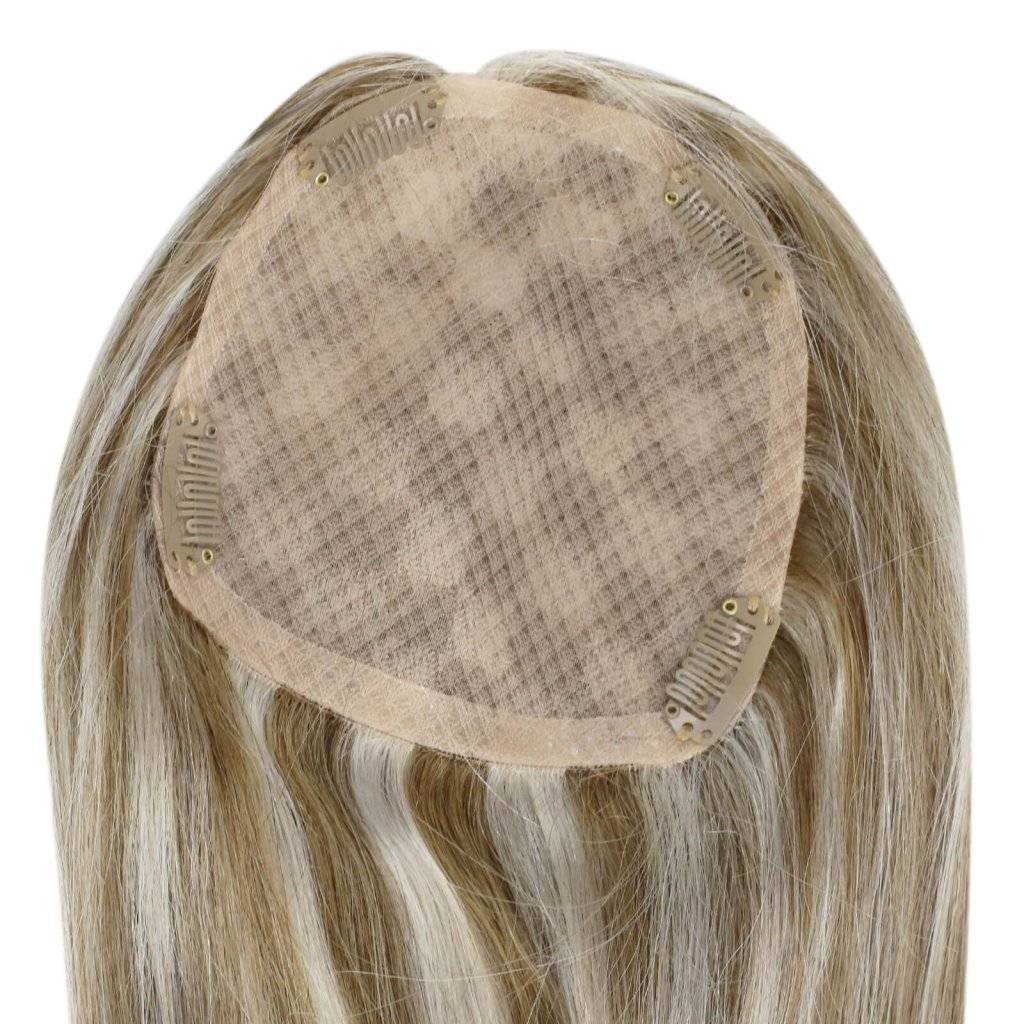  Hair Topper  5"*5" Base Real Human Hair Highlight Blonde Wigs Hair Piecepiece