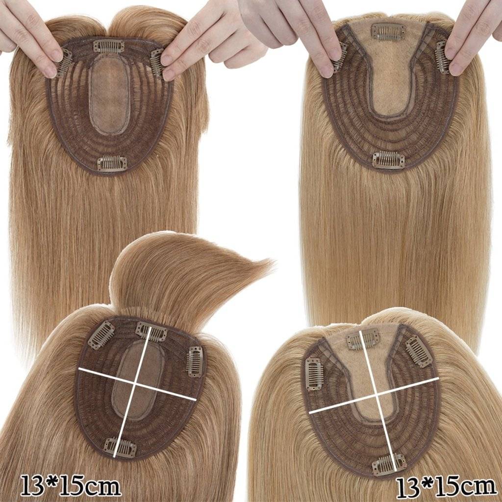  Human Hair Toppers For Women 100% Remy Topper With/Without Bangs 13*15CM Silk Base Clip In Topper 14inch - Blondepiece