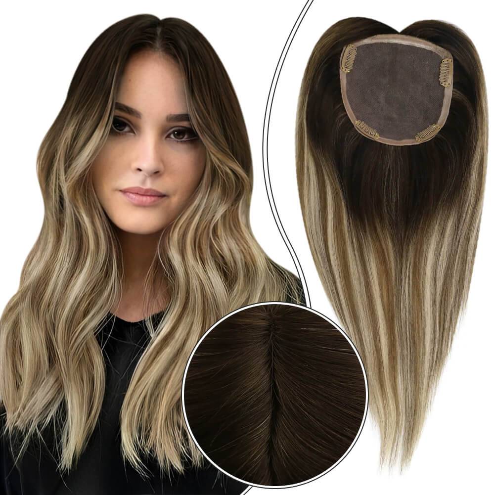  5"*5" Base Topper Real Human Hair Pieces Balayage Brown Wigs Hair Piecepiece