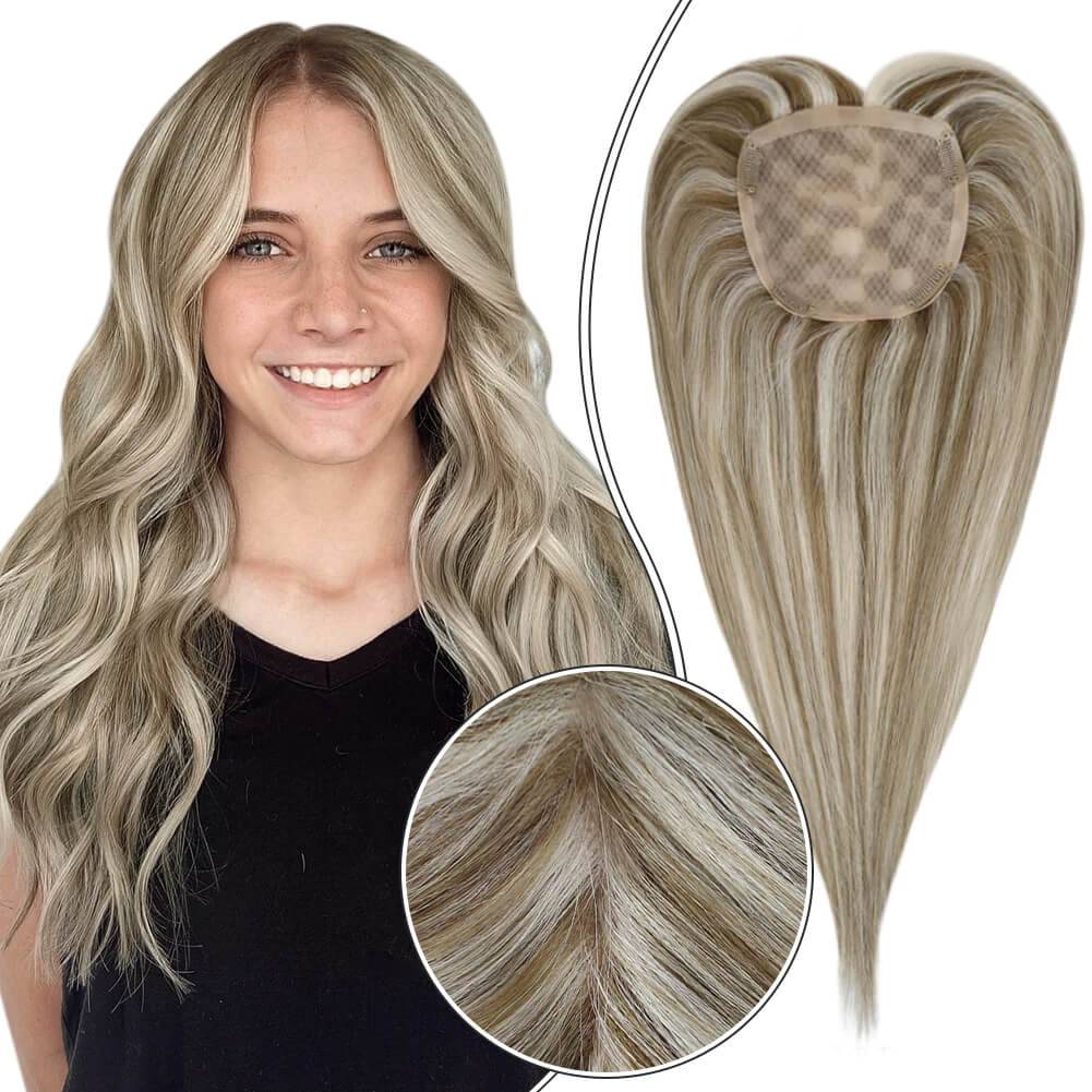  Hair Topper  5"*5" Base Real Human Hair Highlight Blonde Wigs Hair Piecepiece