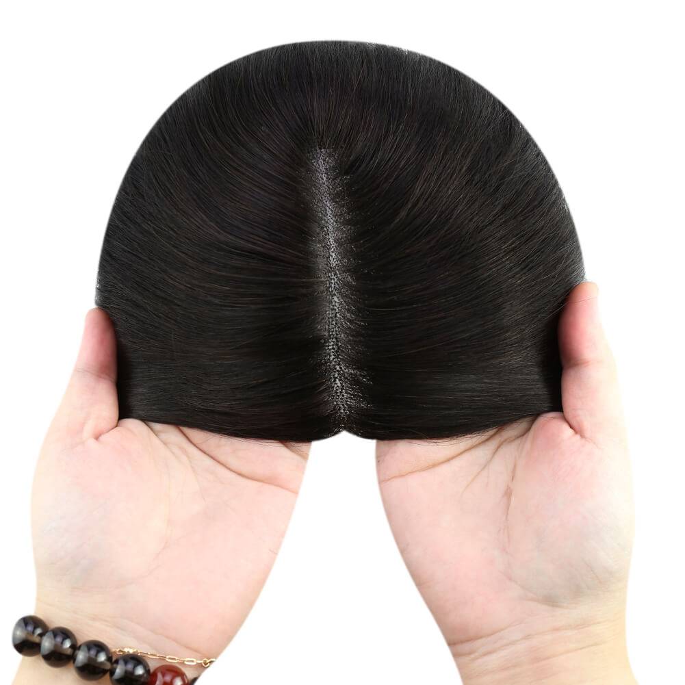  3*5inch Mono Hair Topper Remy Human Hair Natural Black (#1B) Wigs Hair Piecepiece