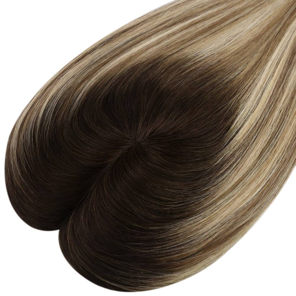  3*5inch Hair Topper Remy Human Hair Balayage Brown With Blonde Wigs Hair Piecepiece