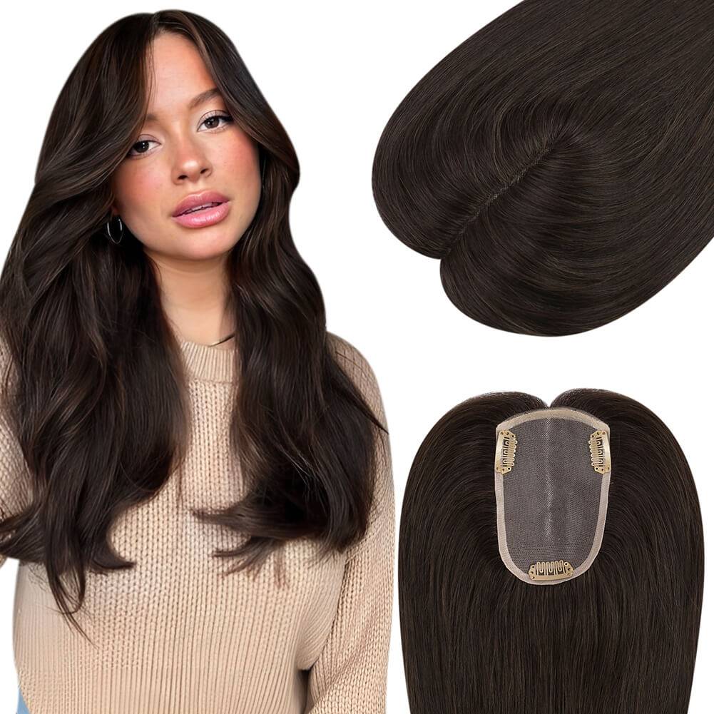  3*5inch Human Hair Topper For Women Invisible Darkest Brown Wigs Hair Piecepiece