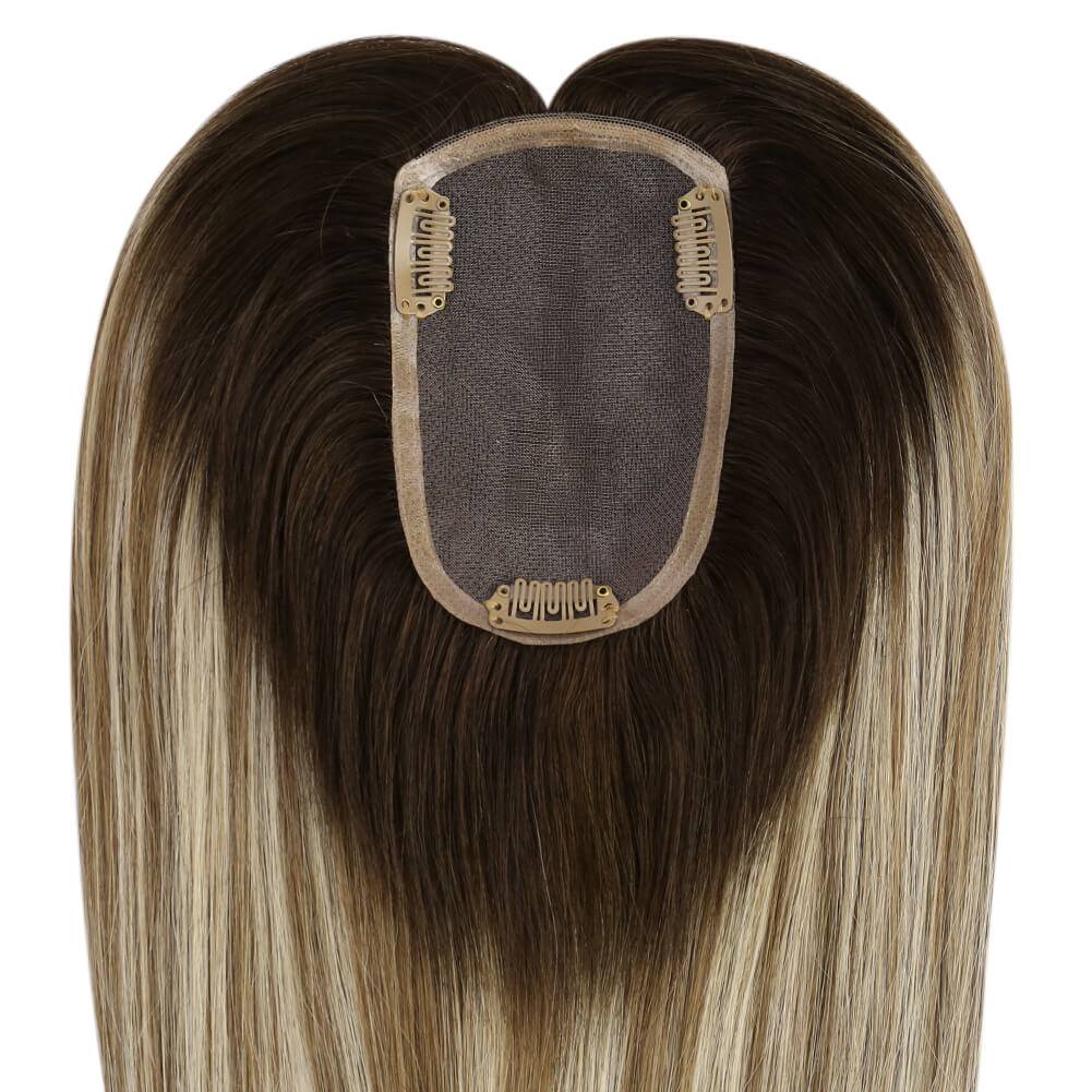  3*5inch Hair Topper Remy Human Hair Balayage Brown With Blonde Wigs Hair Piecepiece