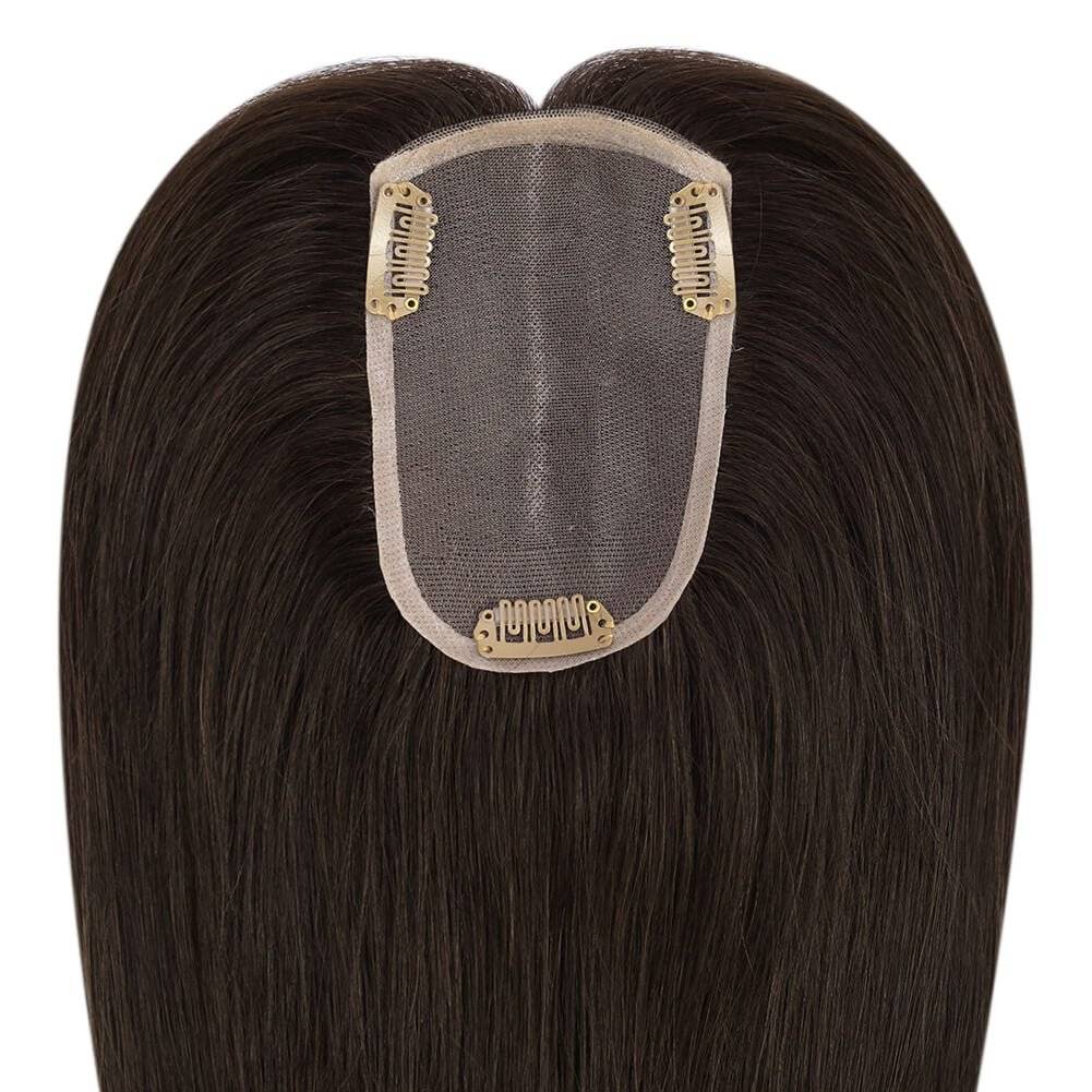  3*5inch Human Hair Topper For Women Invisible Darkest Brown Wigs Hair Piecepiece