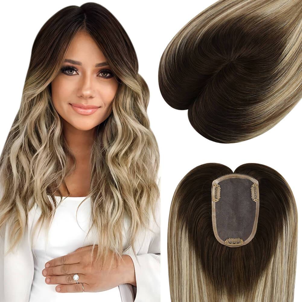  3*5inch Hair Topper Remy Human Hair Balayage Brown With Blonde Wigs Hair Piecepiece