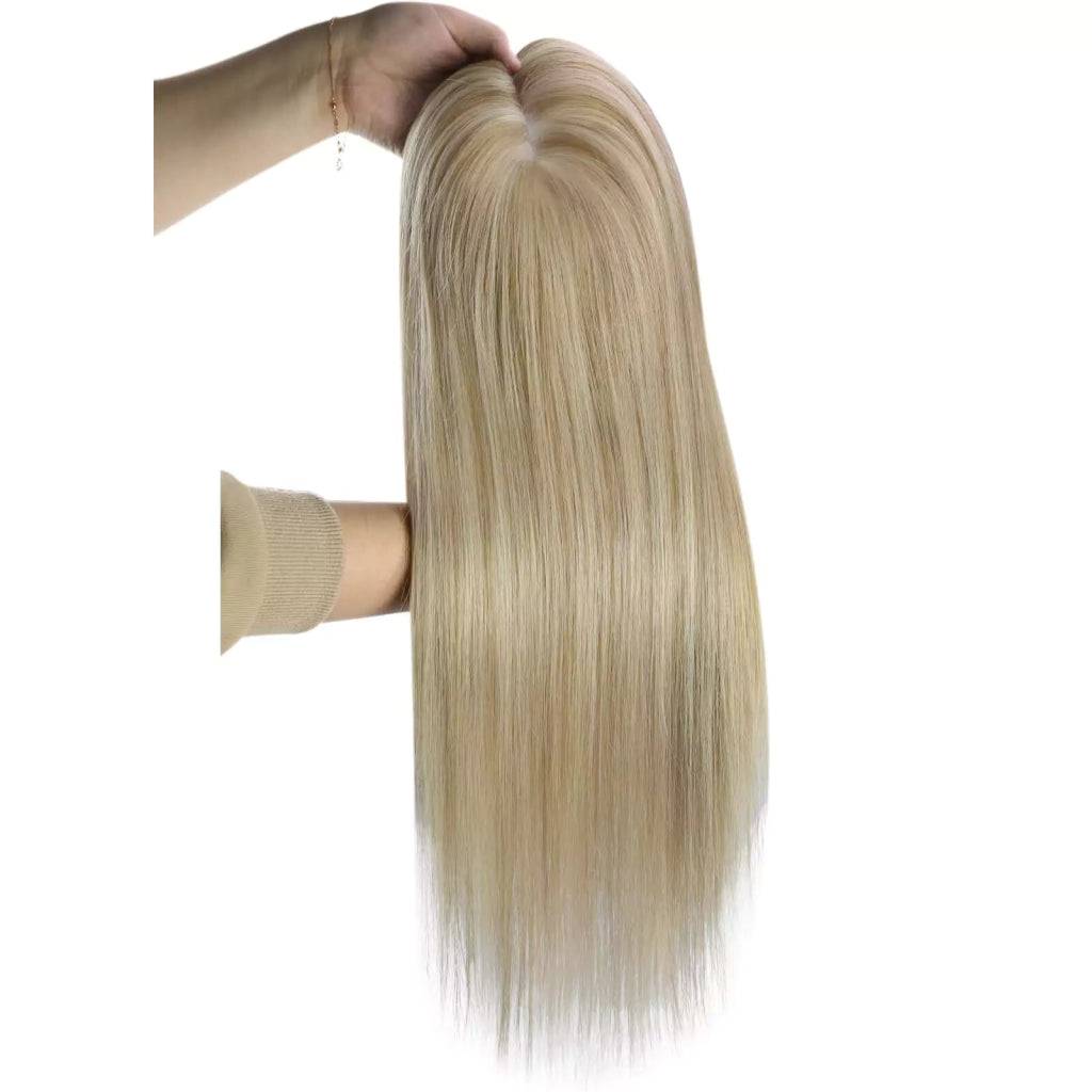  Virgin Clip on Hair Topper Large Base Highlight Blonde Wigs Hair Piecepiece