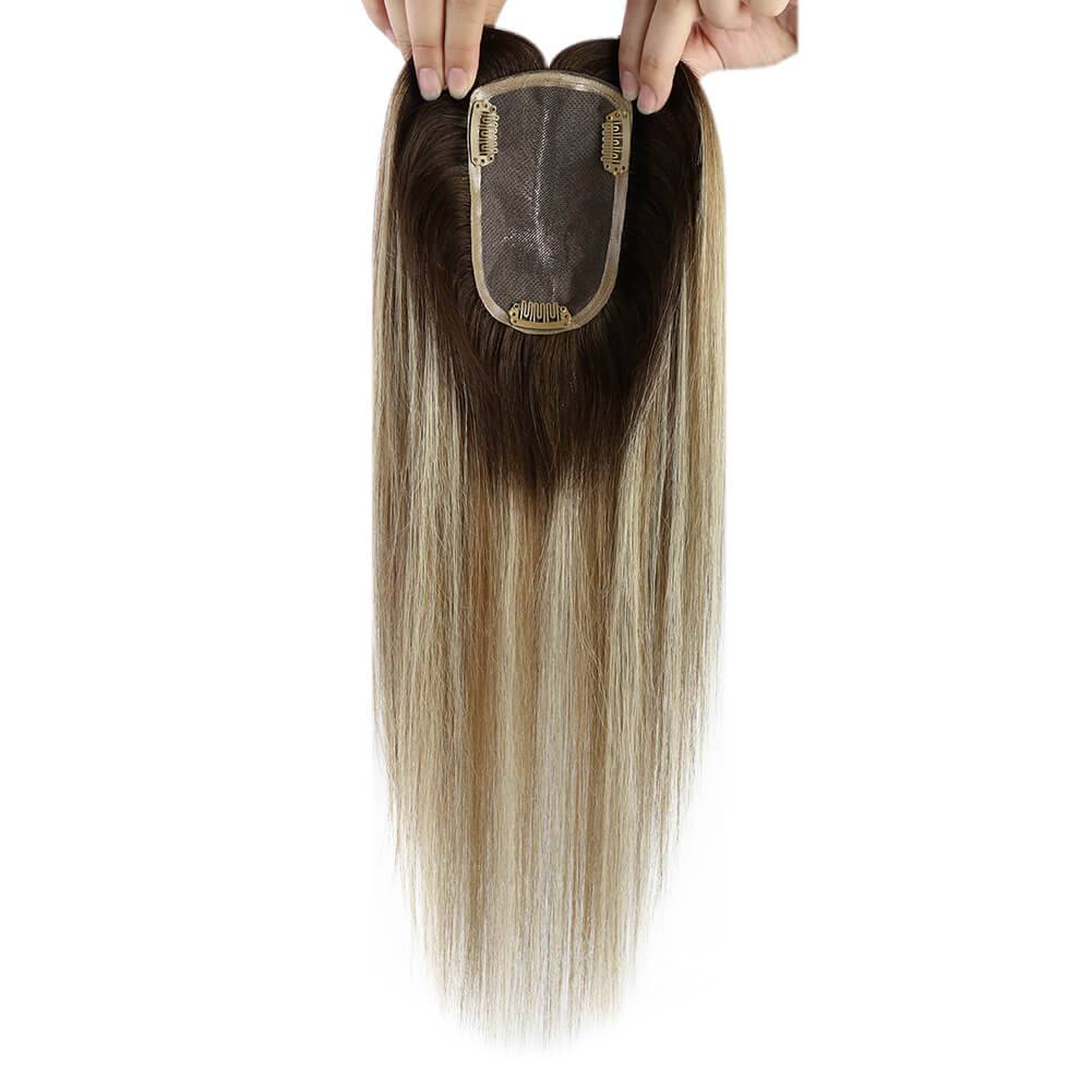  3*5inch Hair Topper Remy Human Hair Balayage Brown With Blonde Wigs Hair Piecepiece