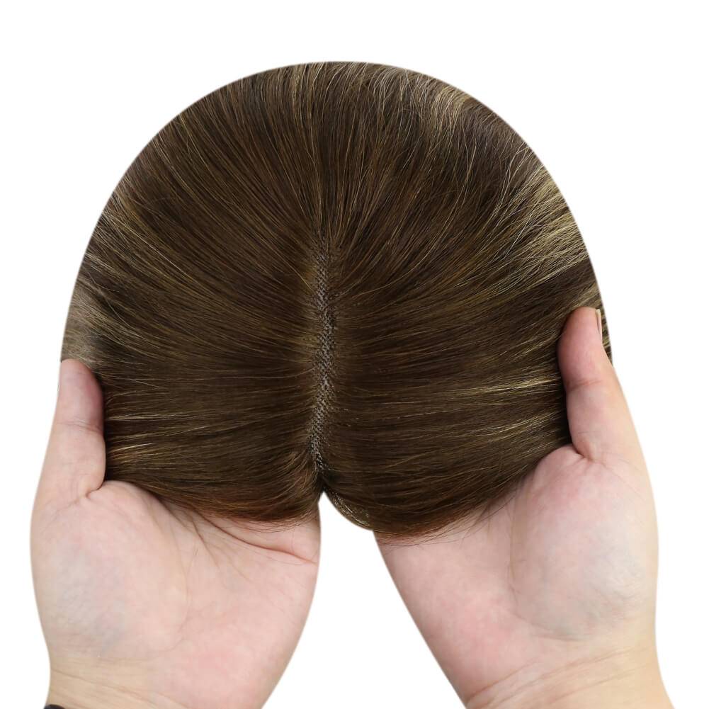  3*5inch Mono Hair Topper Remy Human Hair Balayage Brown Wigs Hair Piecepiece