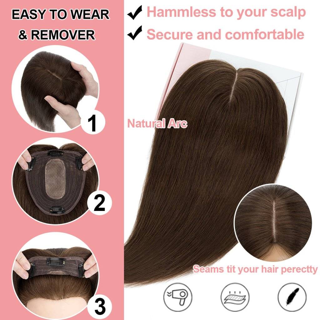  Human Hair Toppers For Women 100% Remy Topper With/Without Bangs 13*15CM Silk Base Clip In Topper 14inch - Blondepiece