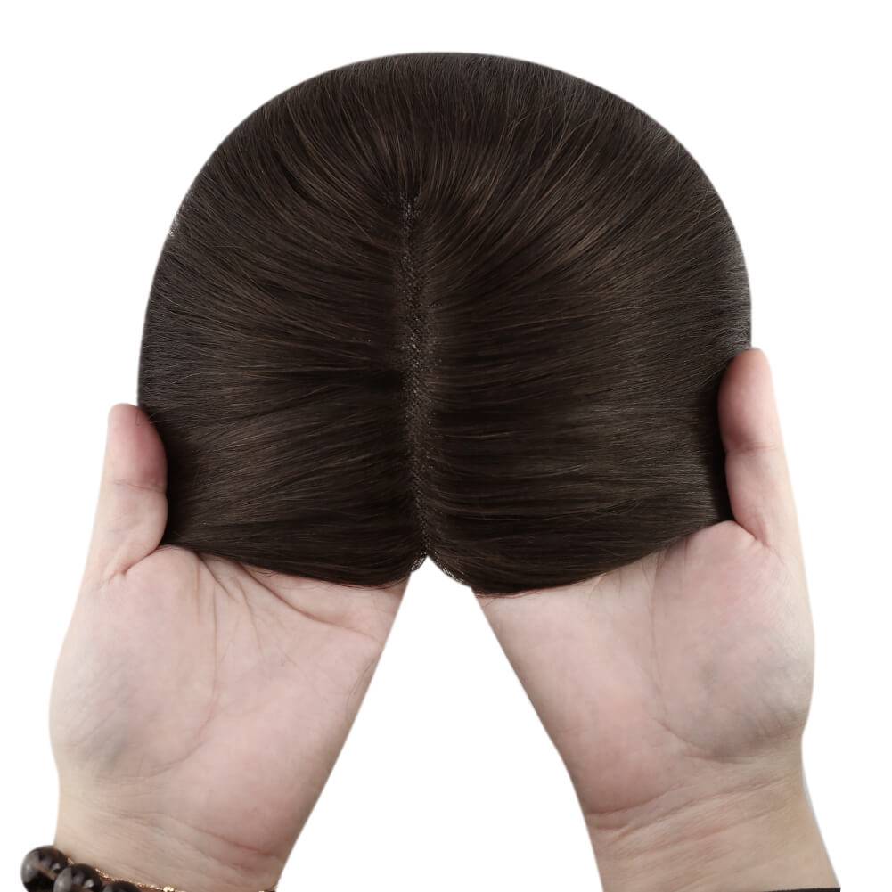  3*5inch Human Hair Topper For Women Invisible Darkest Brown Wigs Hair Piecepiece