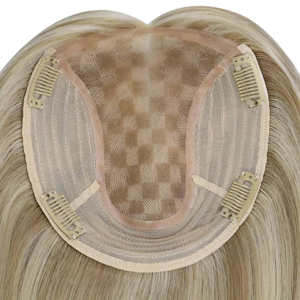  Virgin Clip on Hair Topper Large Base Highlight Blonde Wigs Hair Piecepiece