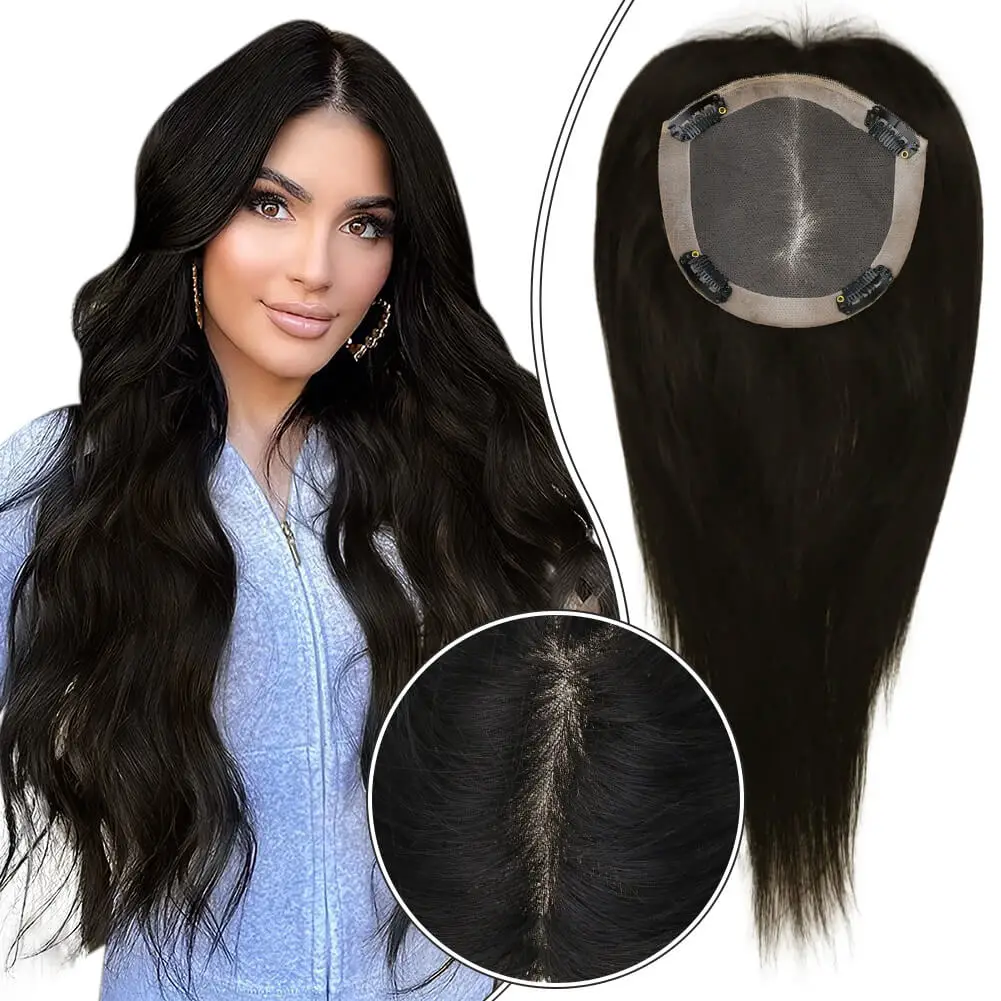  Moresoo 5"*5" Base Clip In Mono Topper Hair s Remy Human Hair Natural Black (#1B)piece