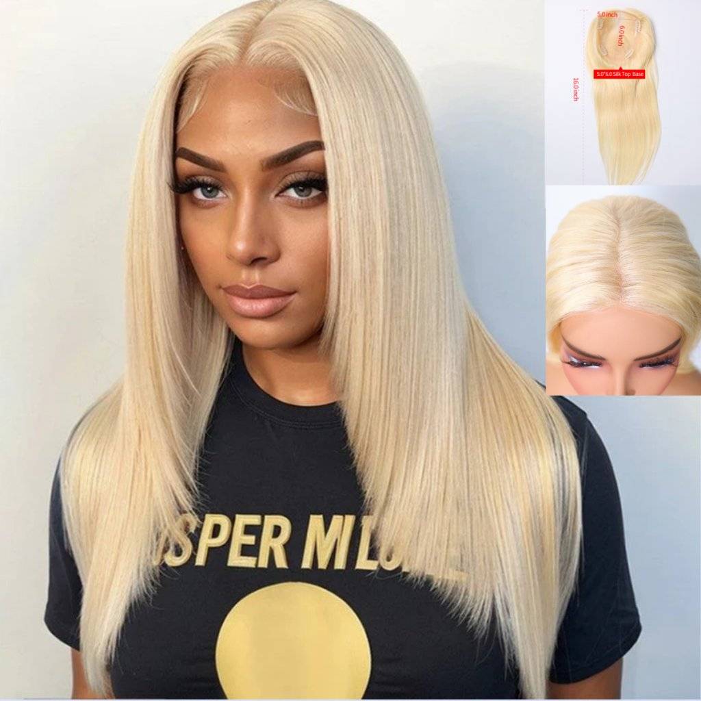  Human Hair Wigs Silk Top Base Hair s Without Bangs Off Blonde Color #613[Density Upgrade 180%]piece