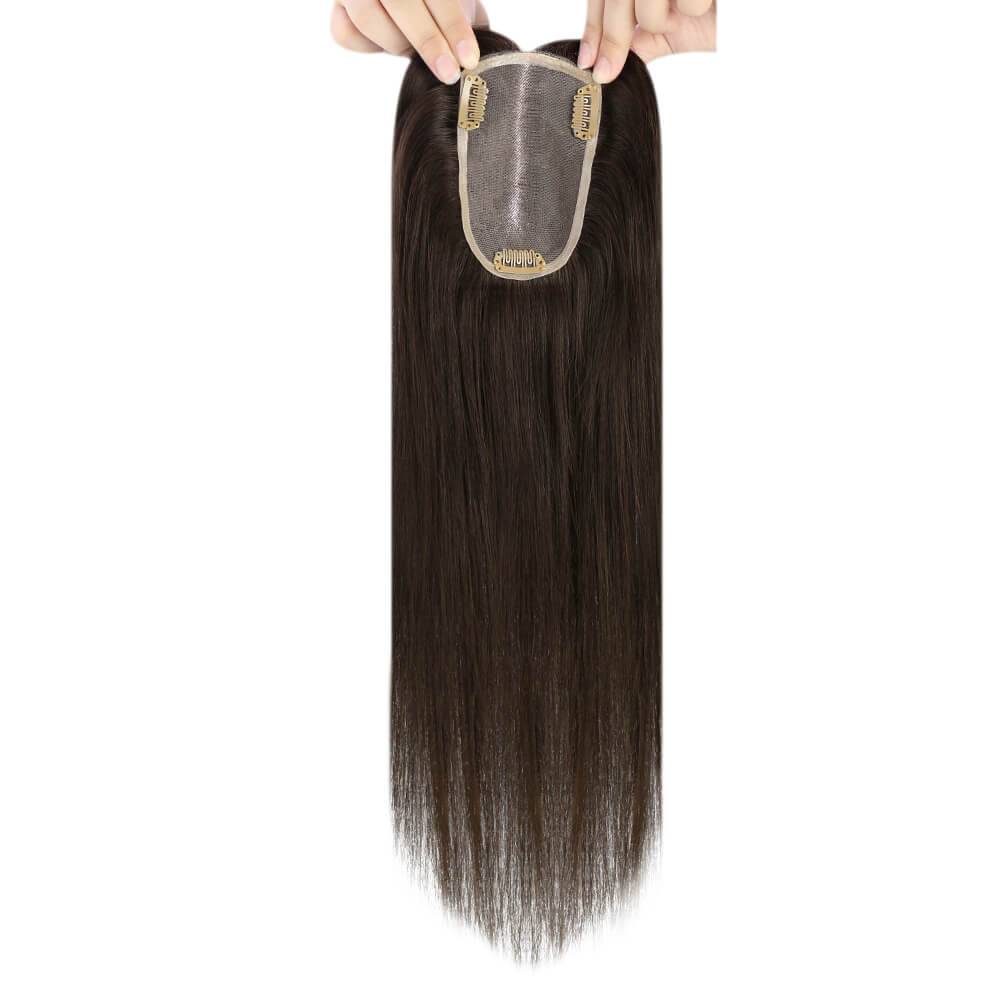  3*5inch Human Hair Topper For Women Invisible Darkest Brown Wigs Hair Piecepiece