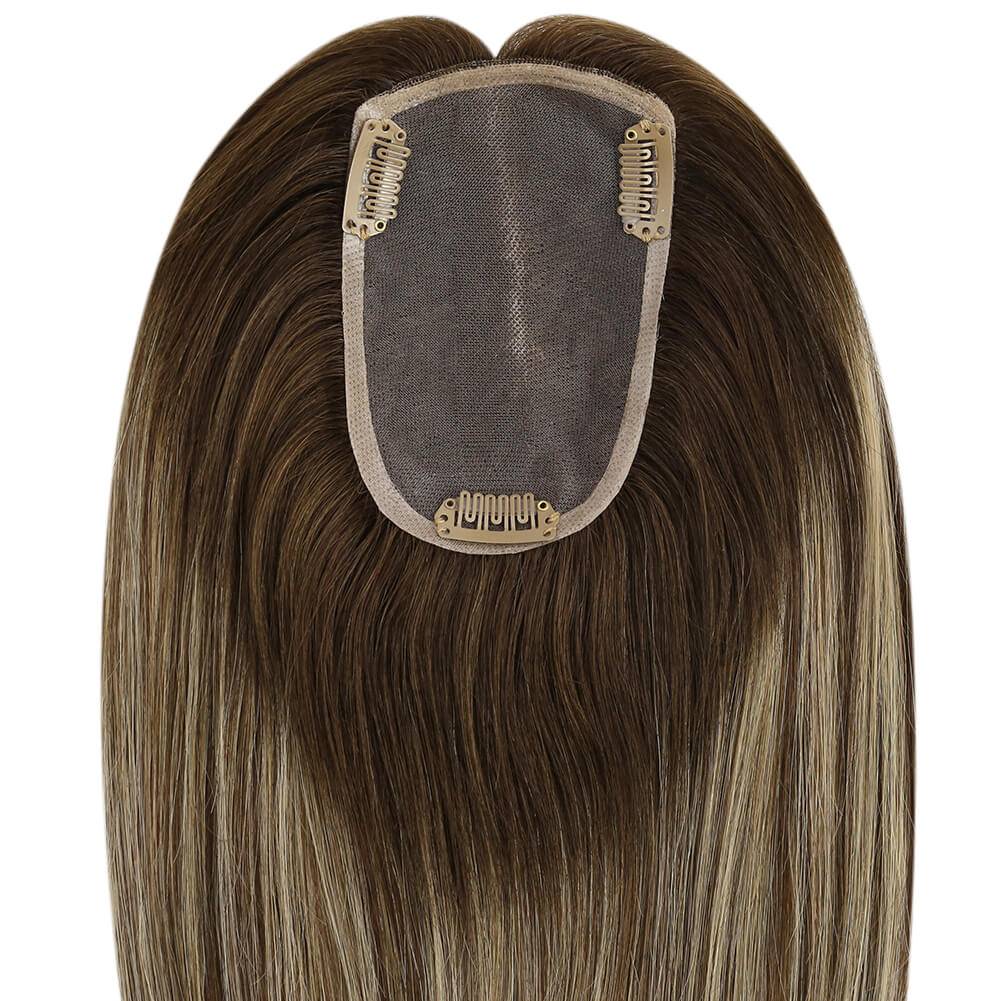  3*5inch Mono Hair Topper Remy Human Hair Balayage Brown Wigs Hair Piecepiece