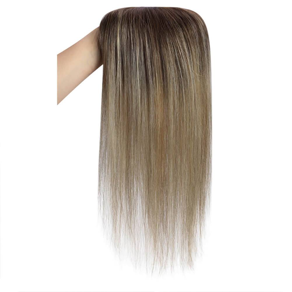  5"*5" Base Topper Real Human Hair Pieces Balayage Brown Wigs Hair Piecepiece