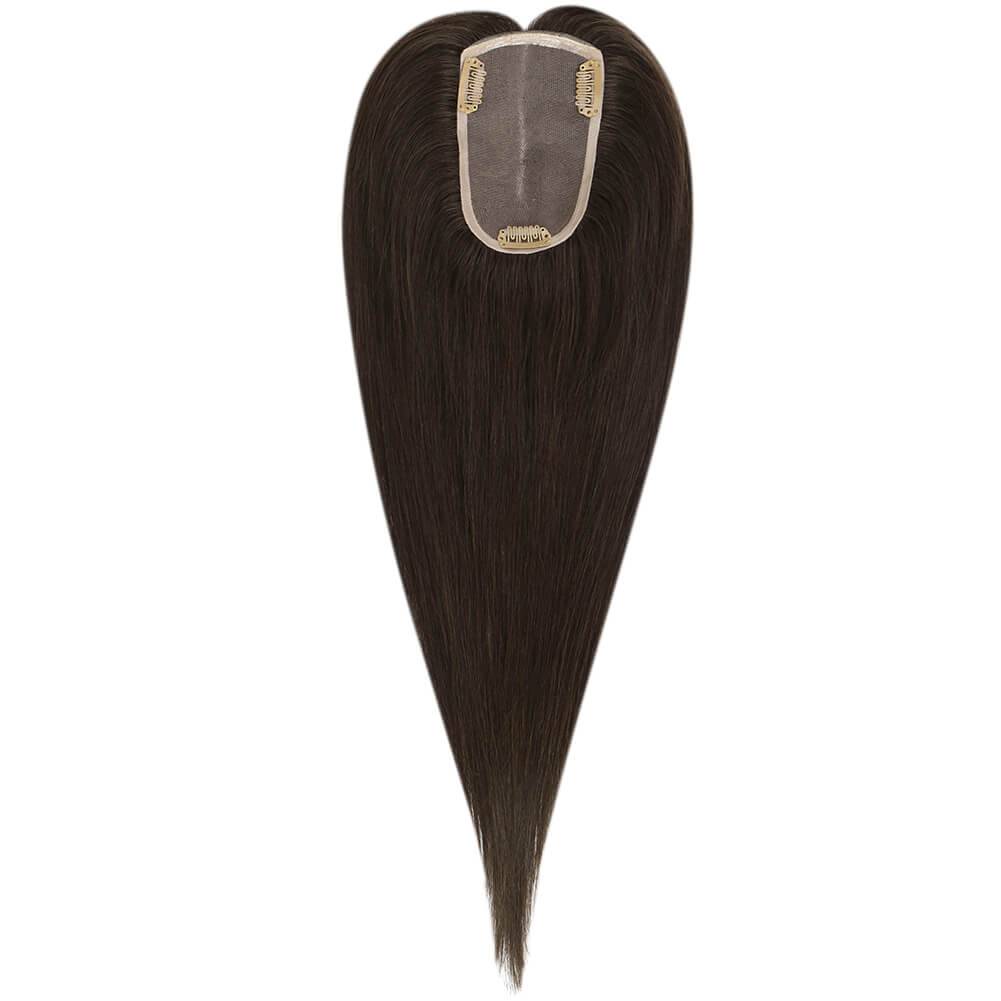  3*5inch Human Hair Topper For Women Invisible Darkest Brown Wigs Hair Piecepiece