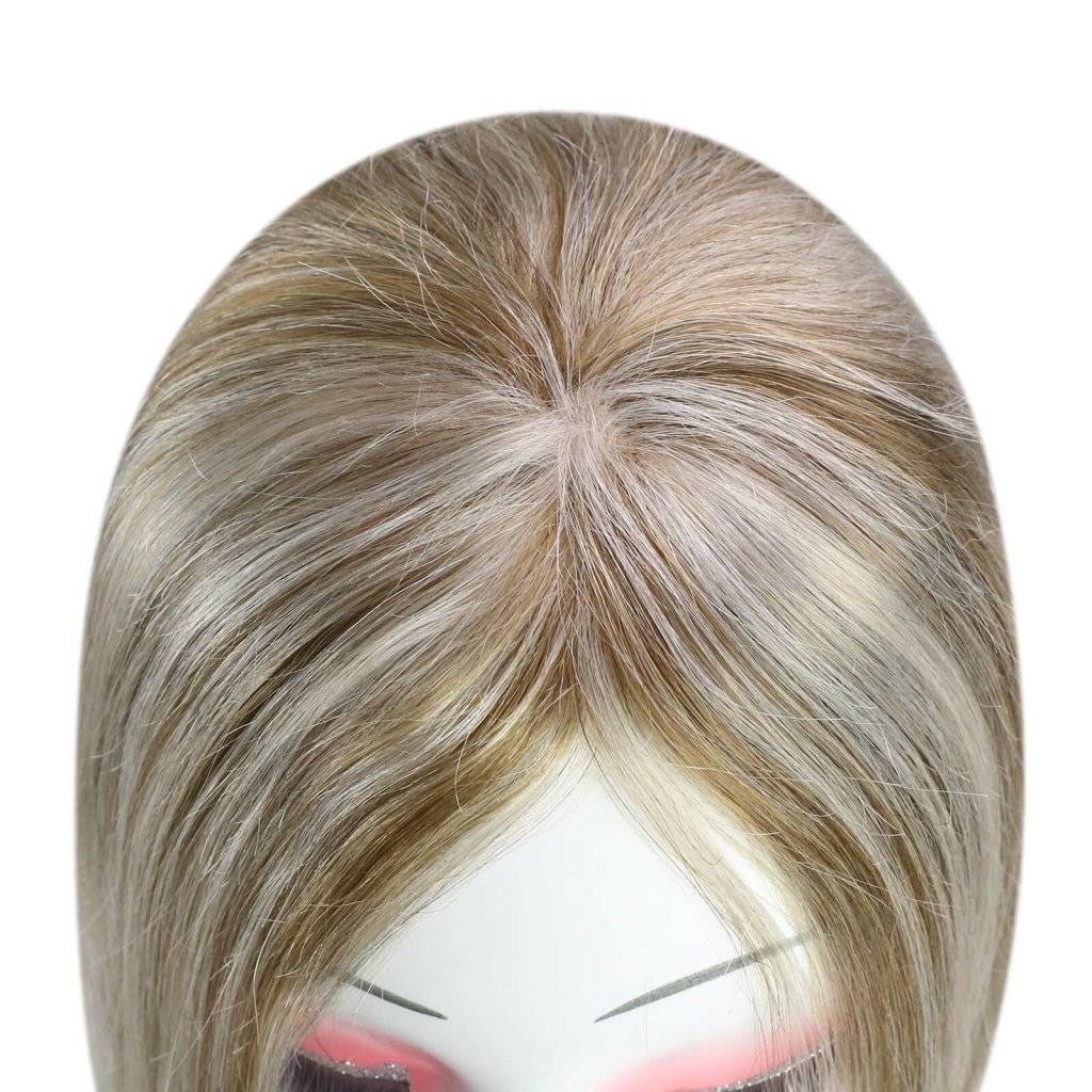  Hair Topper  5"*5" Base Real Human Hair Highlight Blonde Wigs Hair Piecepiece