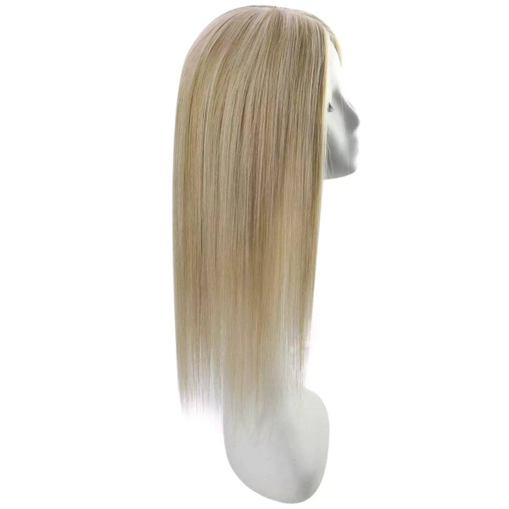  Virgin Clip on Hair Topper Large Base Highlight Blonde Wigs Hair Piecepiece