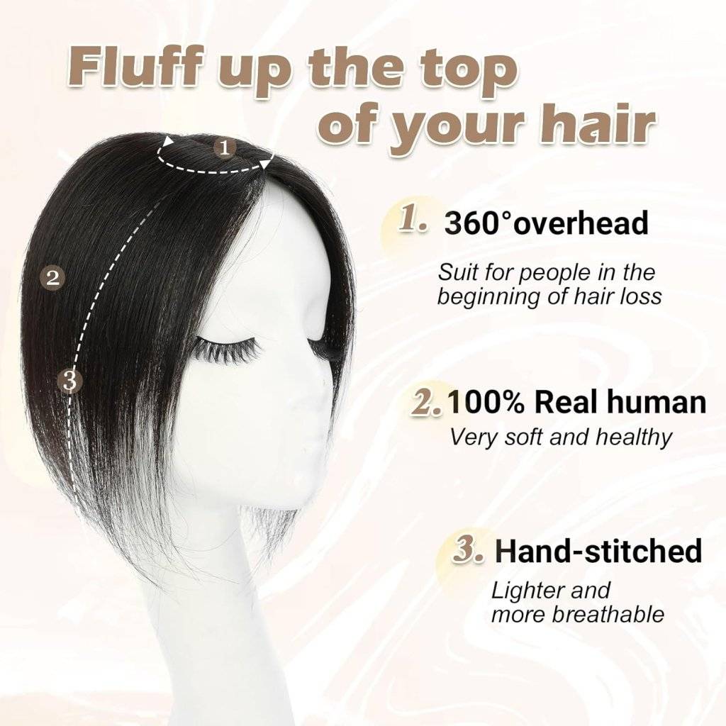  Human Hair Toppers for Women Real Human Hair Toppers Hair Pieces for Women 10 Inch Upgrade Swiss Base Hair Toppers for Women with Thinning Hair-Natural Blackpiece