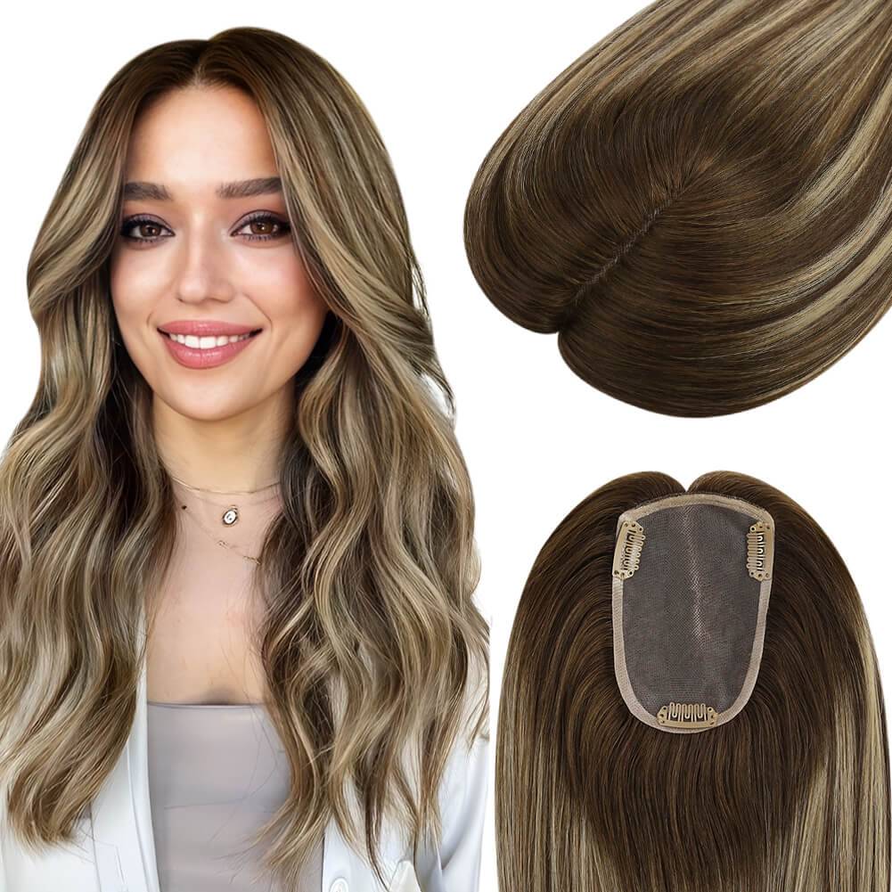  3*5inch Mono Hair Topper Remy Human Hair Balayage Brown Wigs Hair Piecepiece