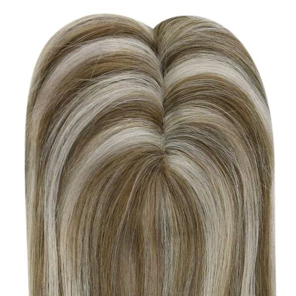  Hair Topper  5"*5" Base Real Human Hair Highlight Blonde Wigs Hair Piecepiece