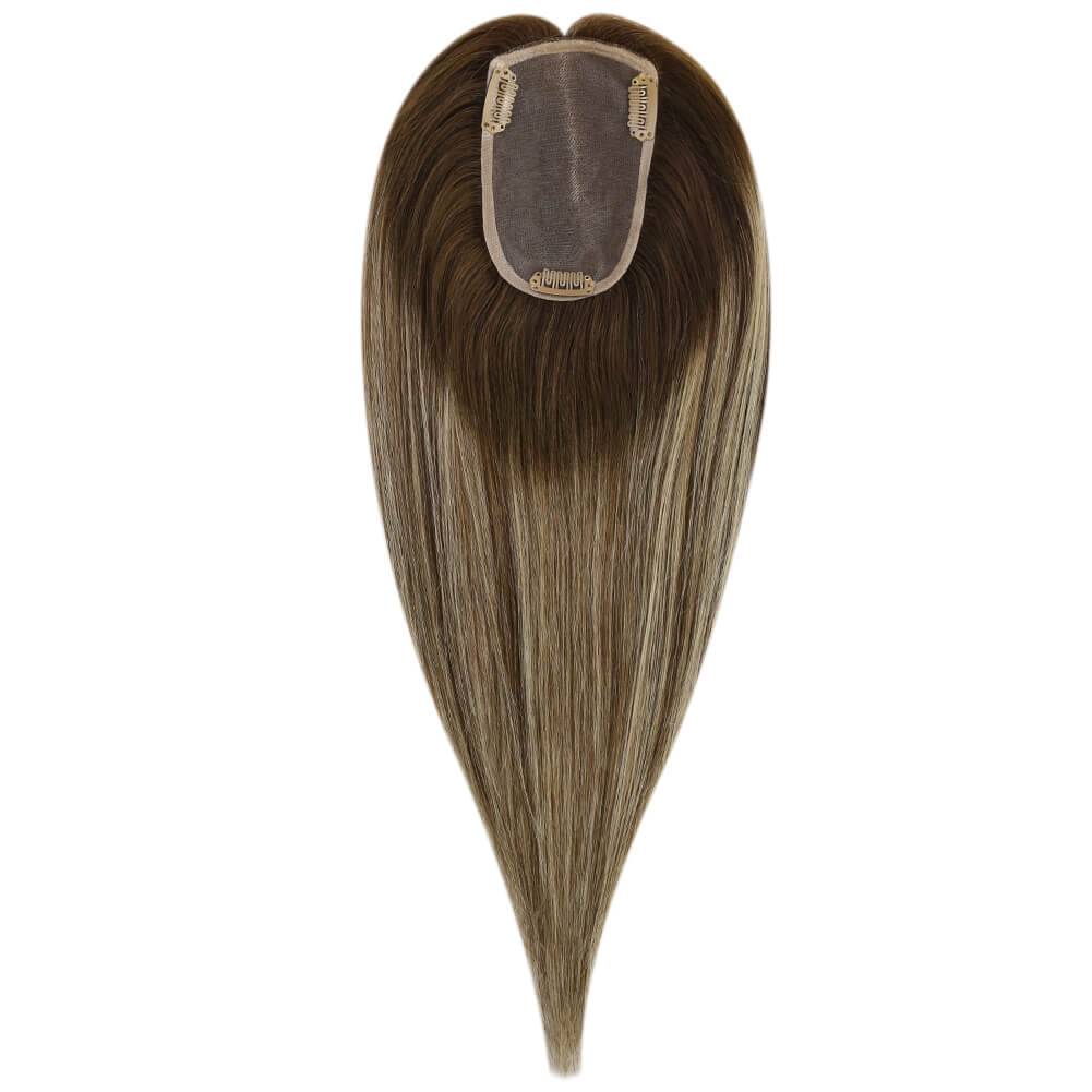  3*5inch Mono Hair Topper Remy Human Hair Balayage Brown Wigs Hair Piecepiece