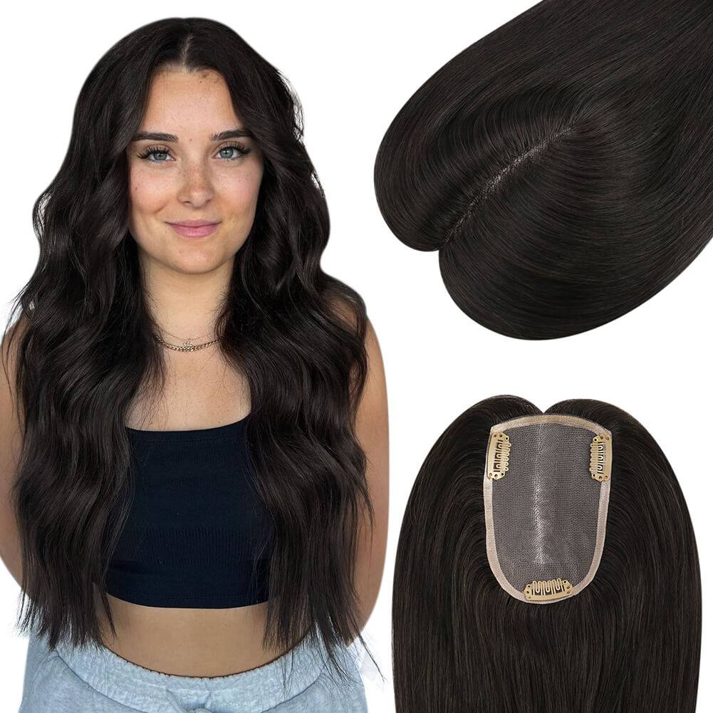  3*5inch Mono Hair Topper Remy Human Hair Natural Black (#1B) Wigs Hair Piecepiece