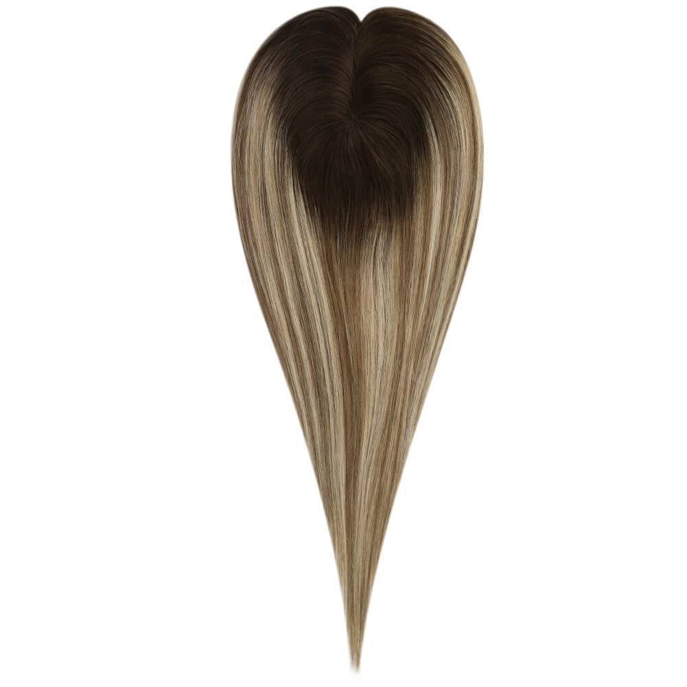  3*5inch Hair Topper Remy Human Hair Balayage Brown With Blonde Wigs Hair Piecepiece