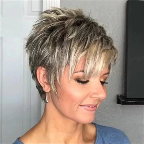 Women's Short Pixie Cut Hairstyle Stright Synthetic Hair Capless Wigs 6Inch