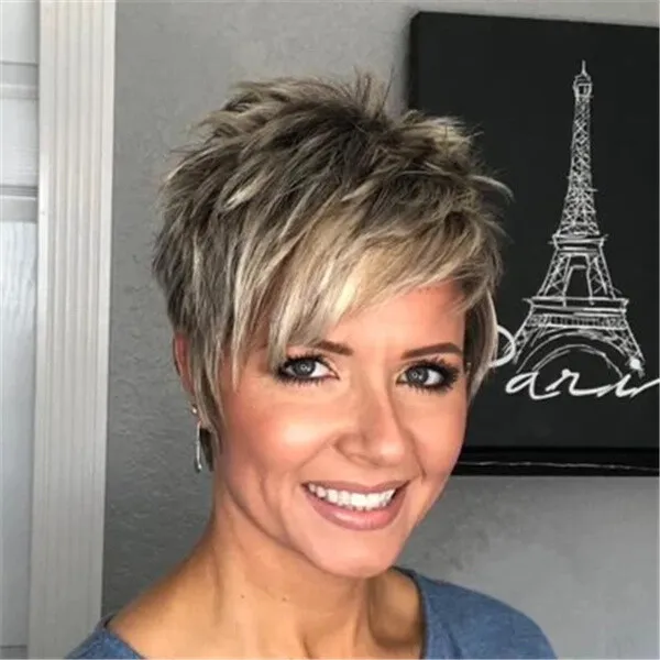 Women's Short Pixie Cut Hairstyle Stright Synthetic Hair Capless Wigs 6Inch