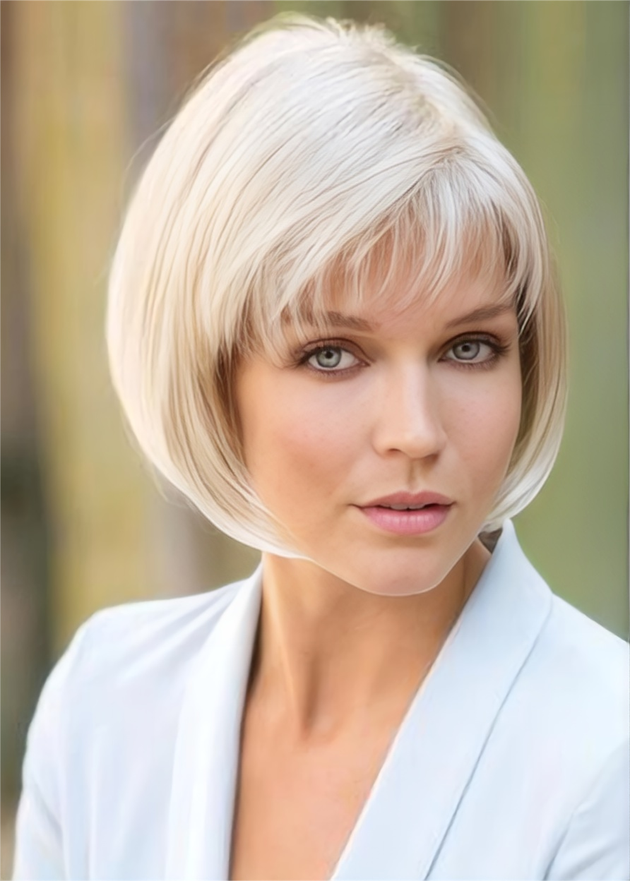 Women's 613 Short Bob Hairstyles Straight Synthetic Hair Wigs With Bangs Capless Wigs 10Inch