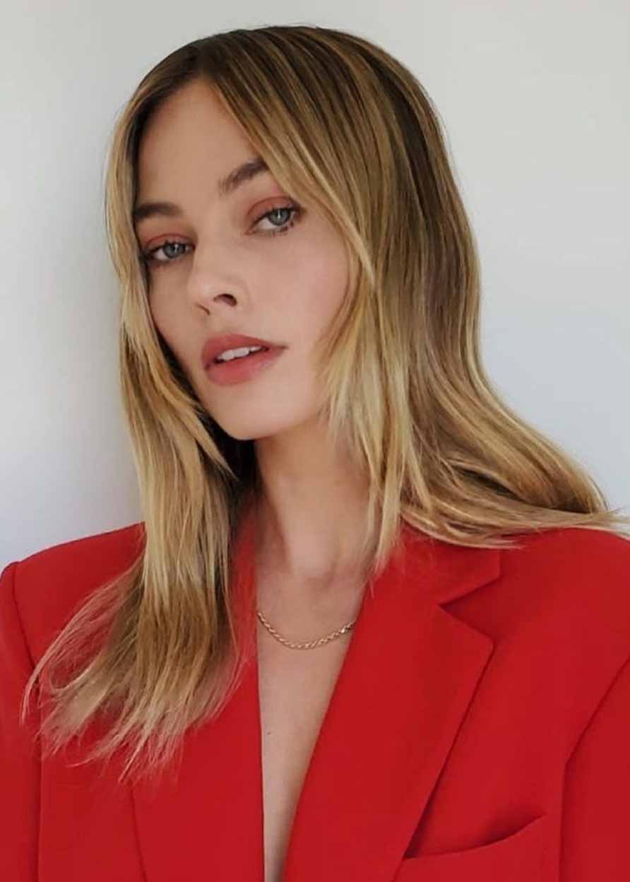 Margot Elise Robbie Style Women's Long Silk Straight Synthetic Hair Capless Wigs 20Inch