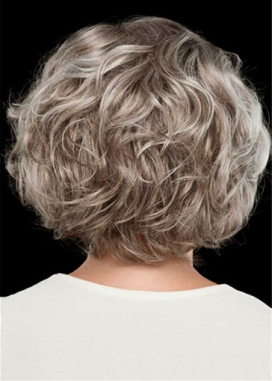 Medium Wavy Bob Style Grey Synthetic Hair Wig for Older Lady 12Inches